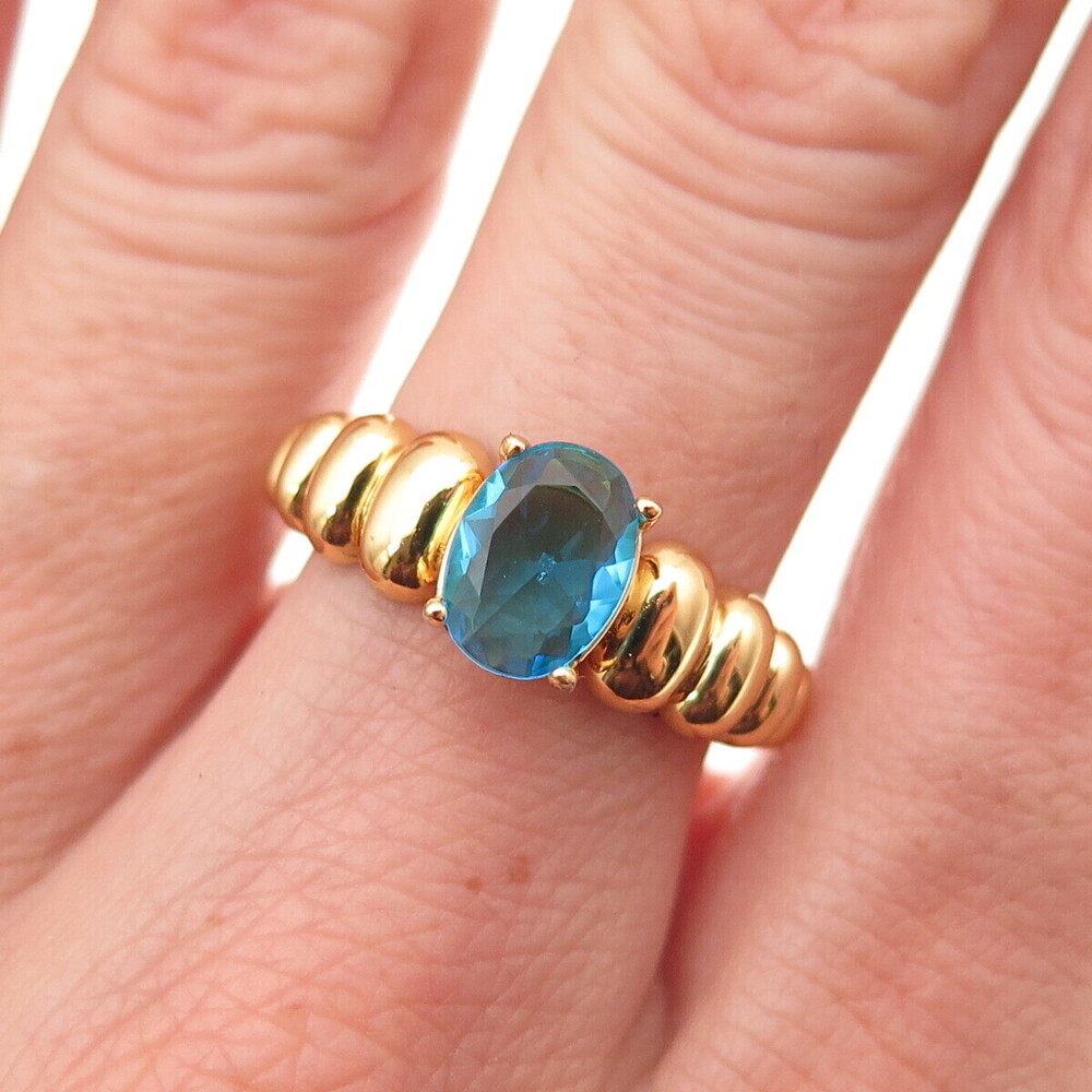 925 Sterling Silver Gold Plated Real Apatite Modernist Ring Size 8